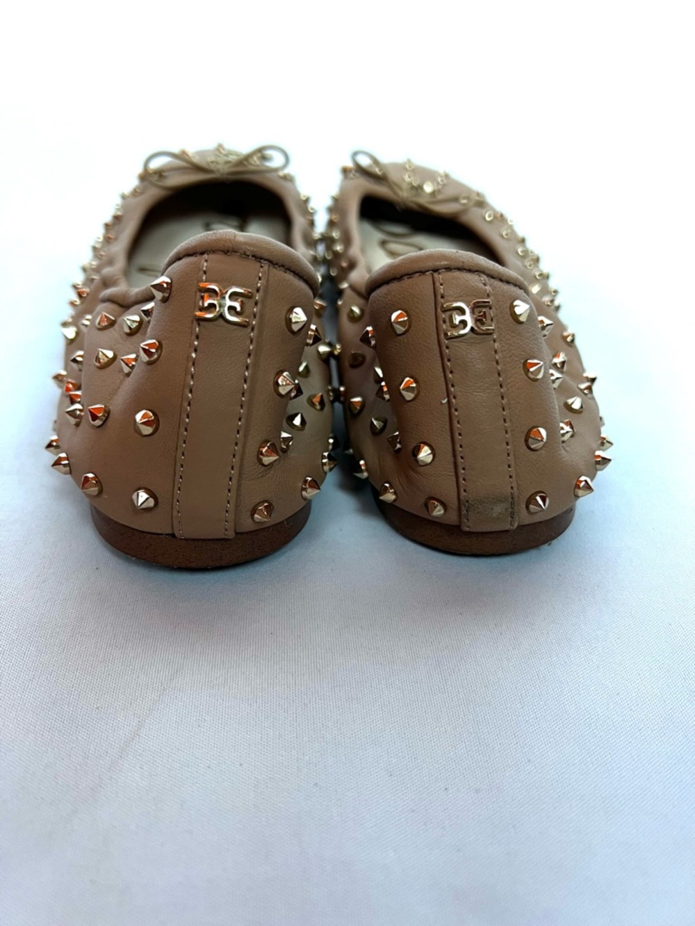 Sam Edelman Studded Ballet Flats Nude Tan Leather Size 7 Rockstud Style - Picture 4 of 6